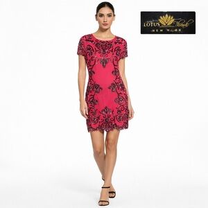 Lotus Threads Pink Mini Dress with Black Accents
